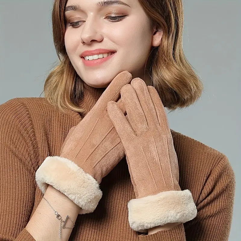 Colverro™ Velvet-Lined Suede Winter Gloves with Plush Cuff