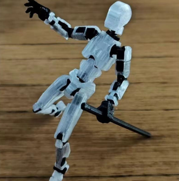 Orange poseable 3D printed robot figure
