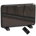 Slim black panel heater mounted on a wall