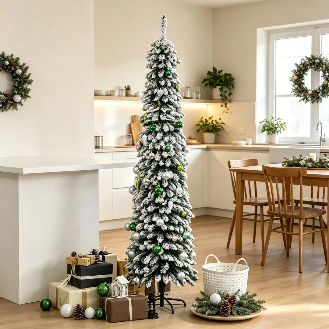 Slim snow flocked pencil Christmas tree