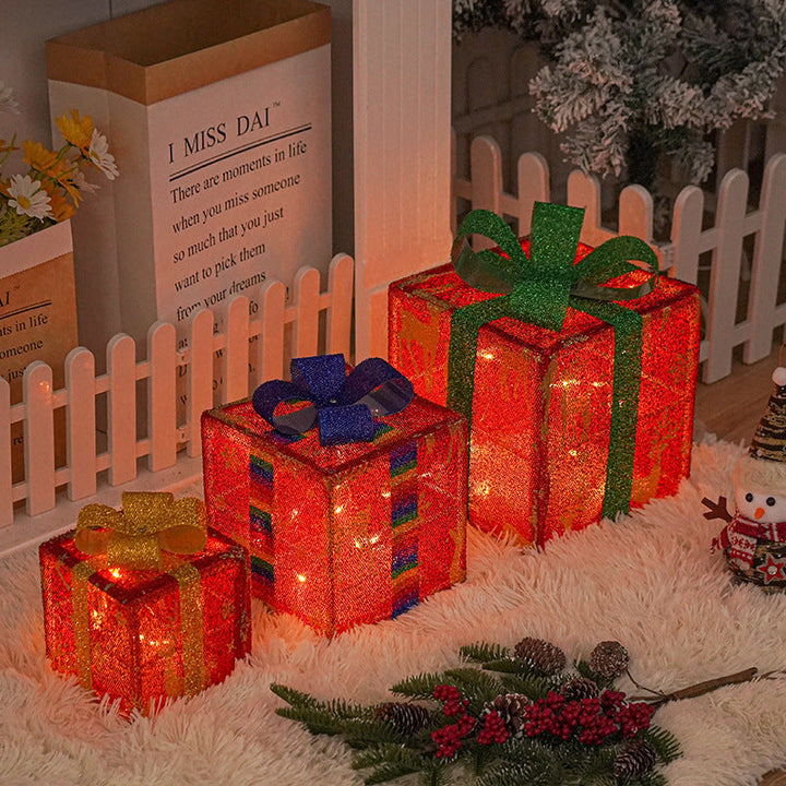 Colverro™ Light-Up Christmas Gift Box Decorations, Set of 3 with LEDs