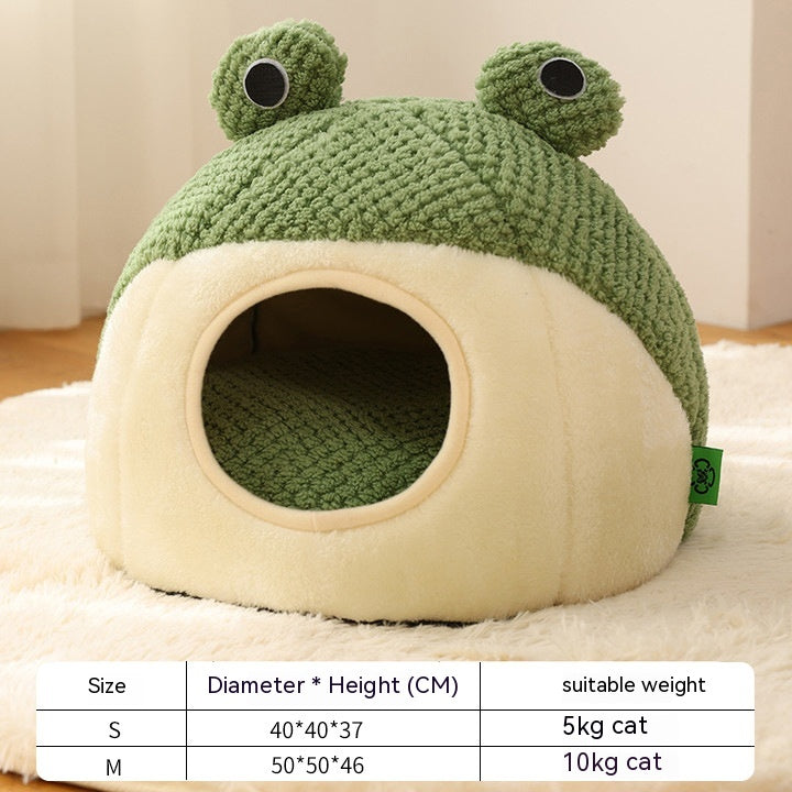 Frog Shape Plush Pet Bed for Cats and Small Dogs