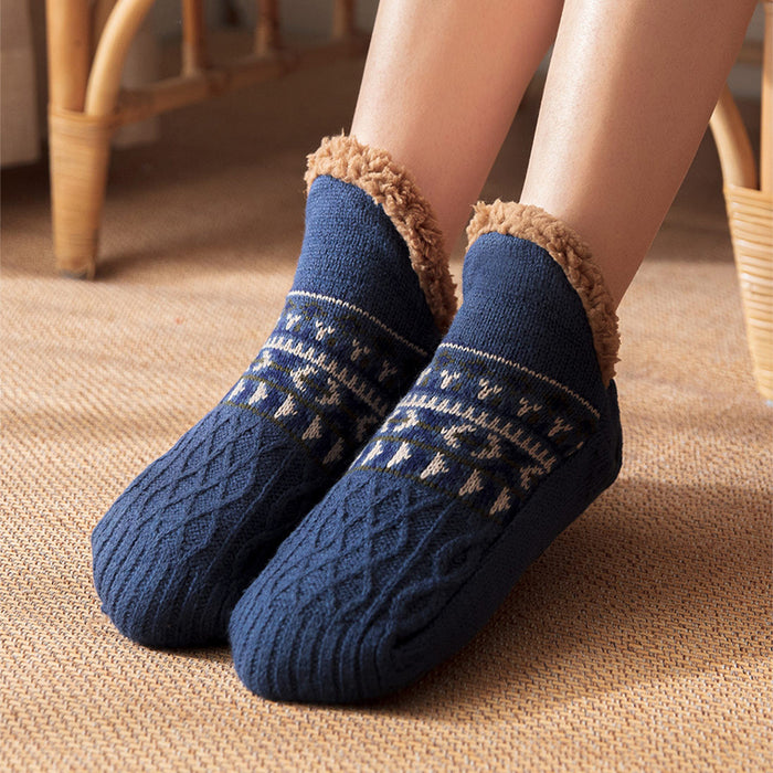 Colverro Knit Slipper Socks with Fleece Cuff and Grip Sole