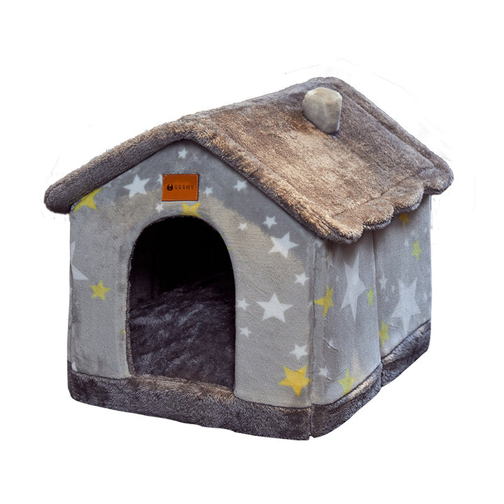 Foldable plush cat house with cushion