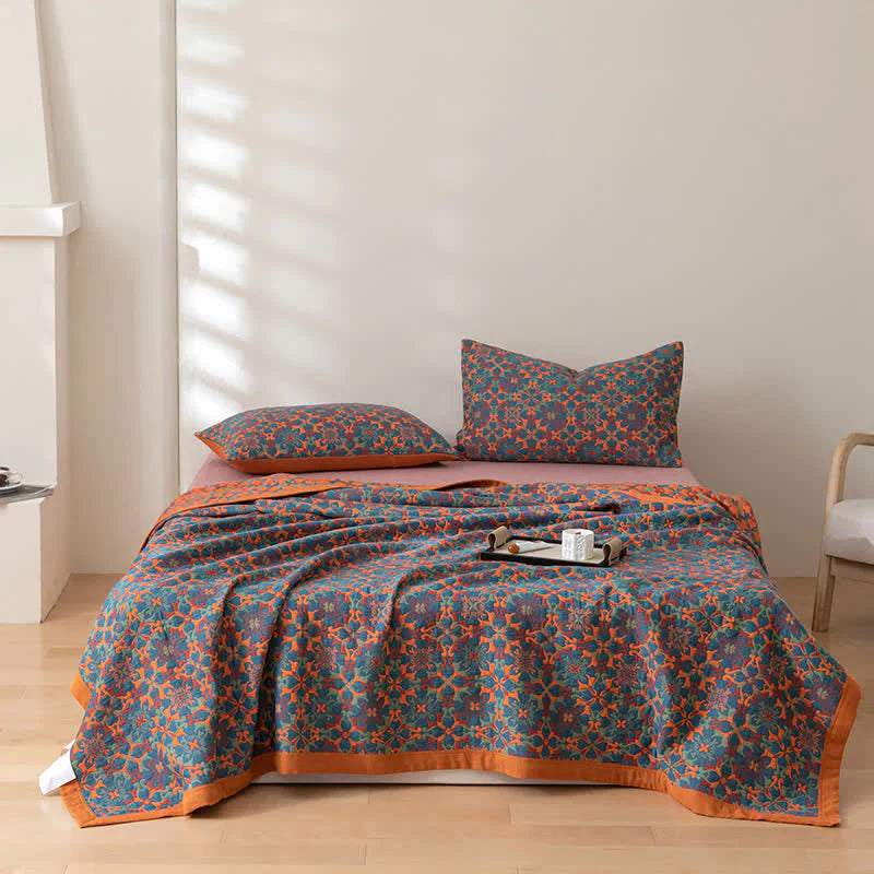 Colverro™ Six-Layer Cotton Blanket with Orange and Blue Pattern