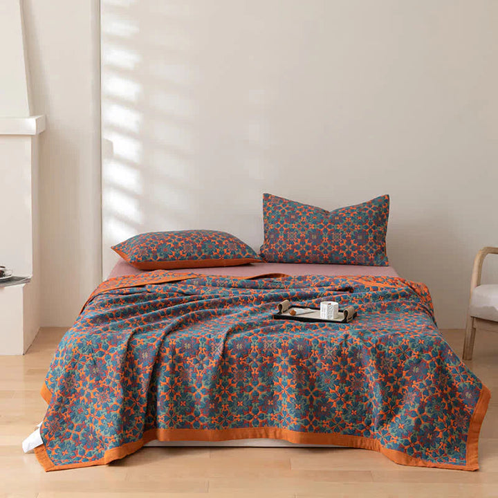 Colverro™ Six-Layer Cotton Blanket with Orange and Blue Pattern