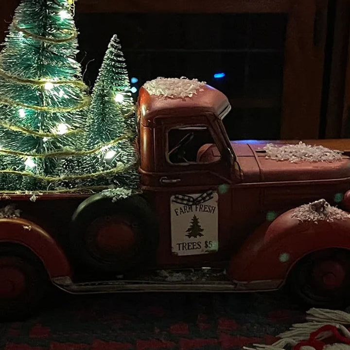 Colverro™ Red Farm Truck Christmas Decoration with Lighted Trees