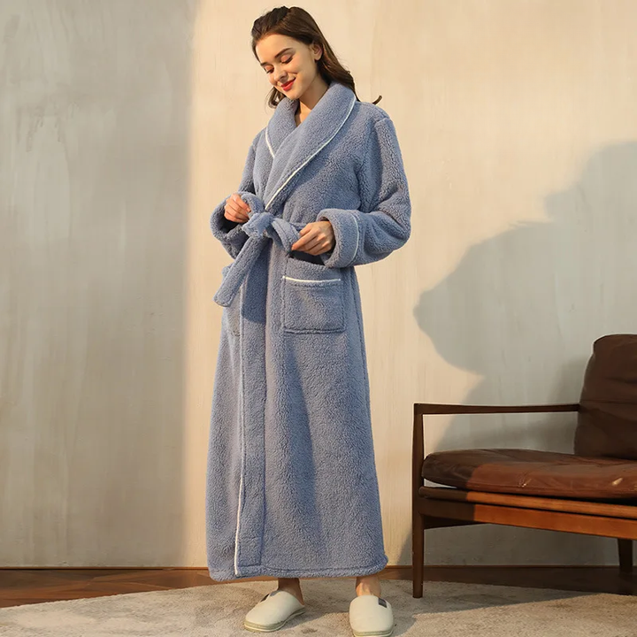 Colverro™ Flannel Fleece Bathrobe with Turn-Down Collar and Tie Belt