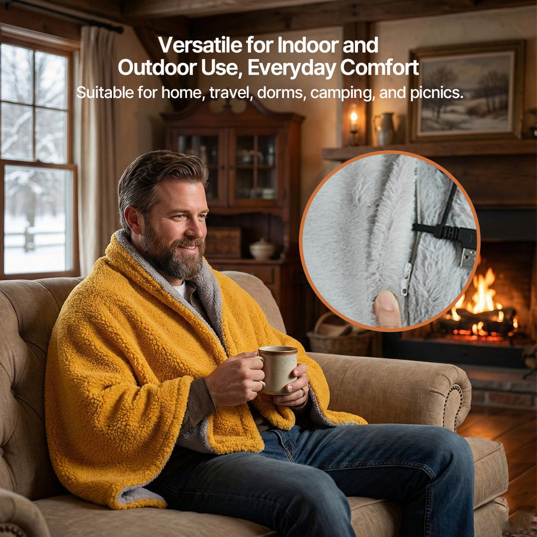 Colverro™ Sherpa &amp; Faux Fur USB Heated Throw with 3 Heat Levels