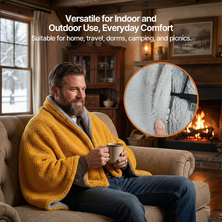 Colverro™ Sherpa &amp; Faux Fur USB Heated Throw with 3 Heat Levels