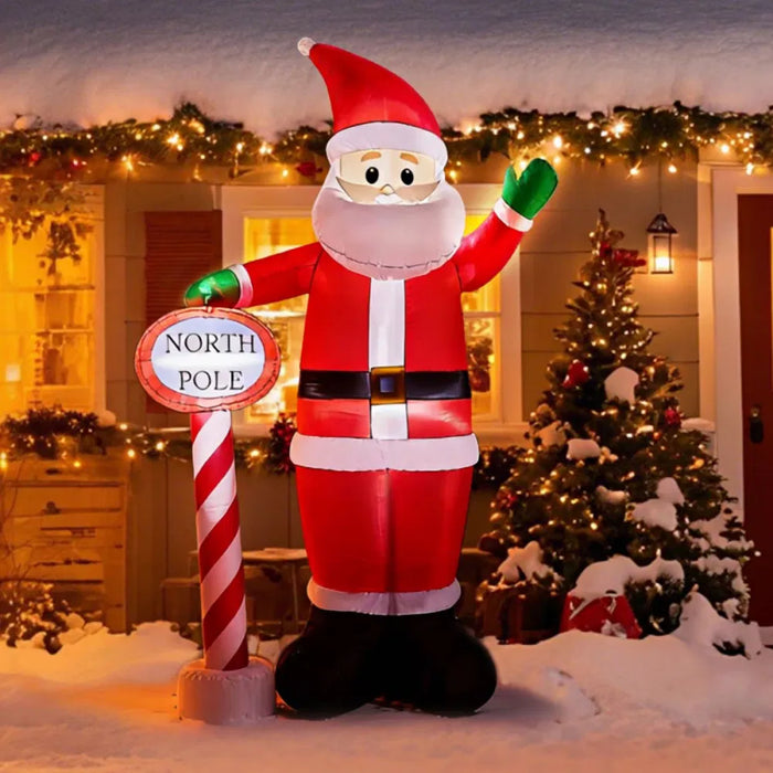 Colverro 8 ft Inflatable Waving Santa with North Pole Sign