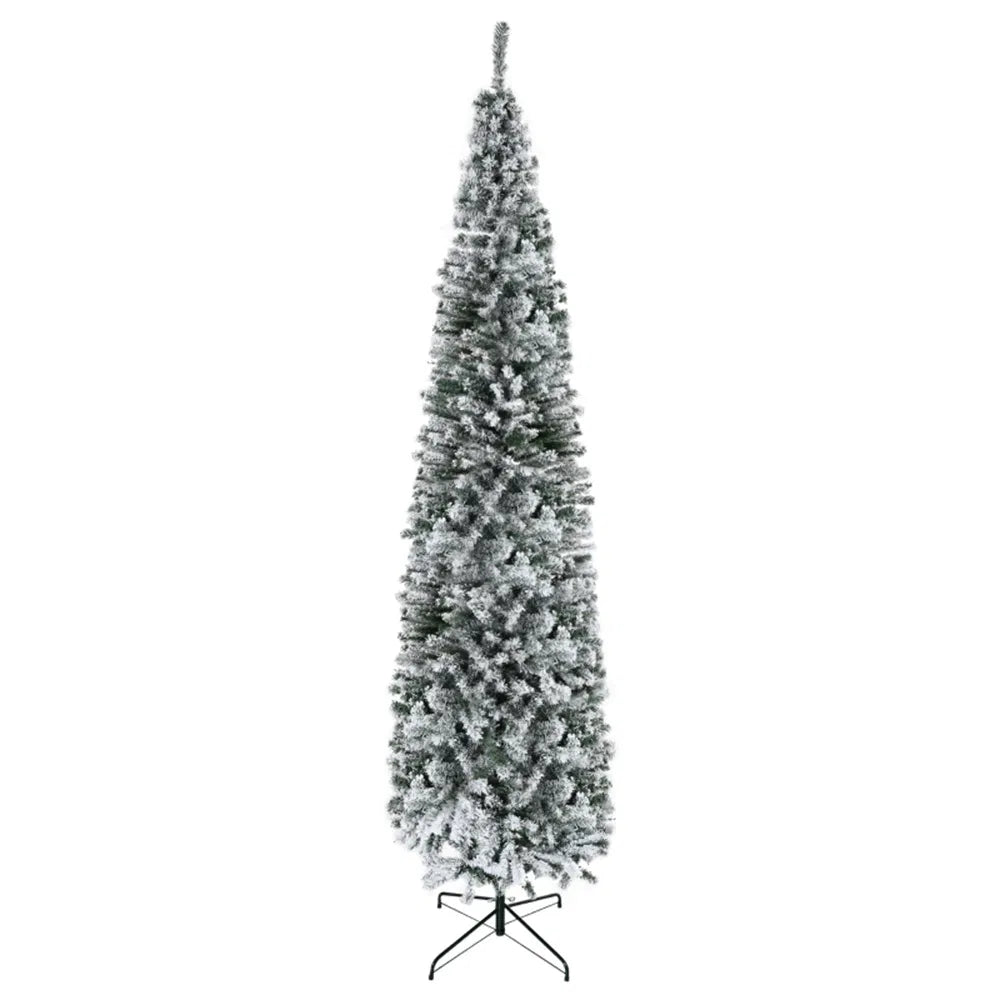 Tall slim snow flocked pencil tree