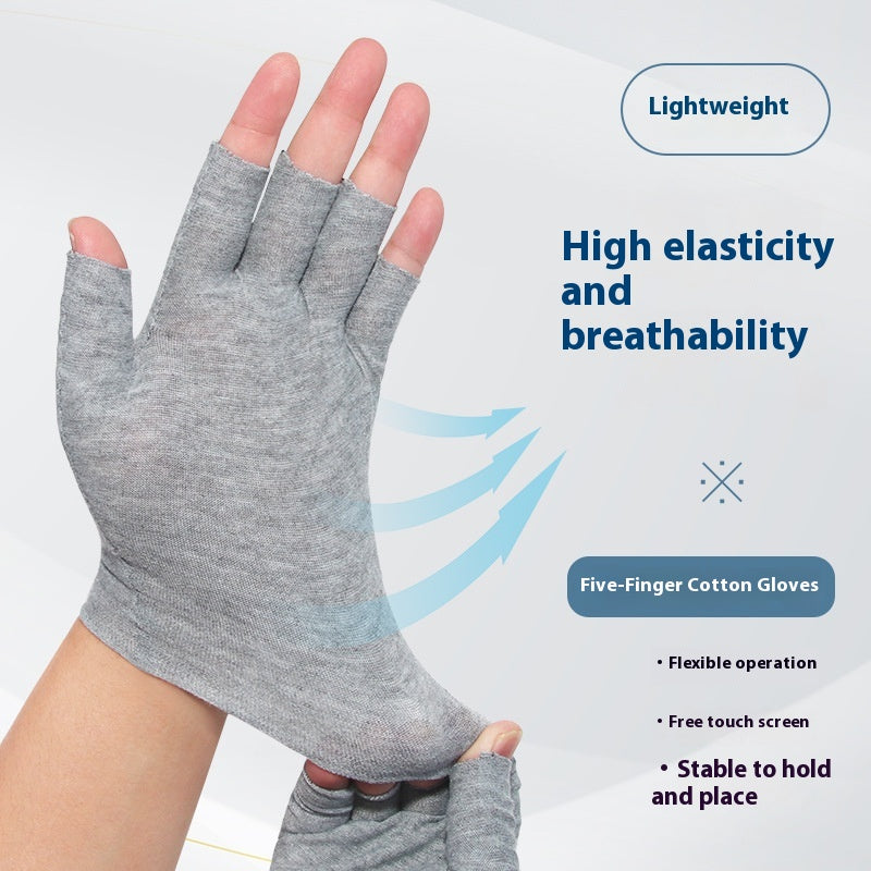 White cotton half-finger gloves with open fingertips