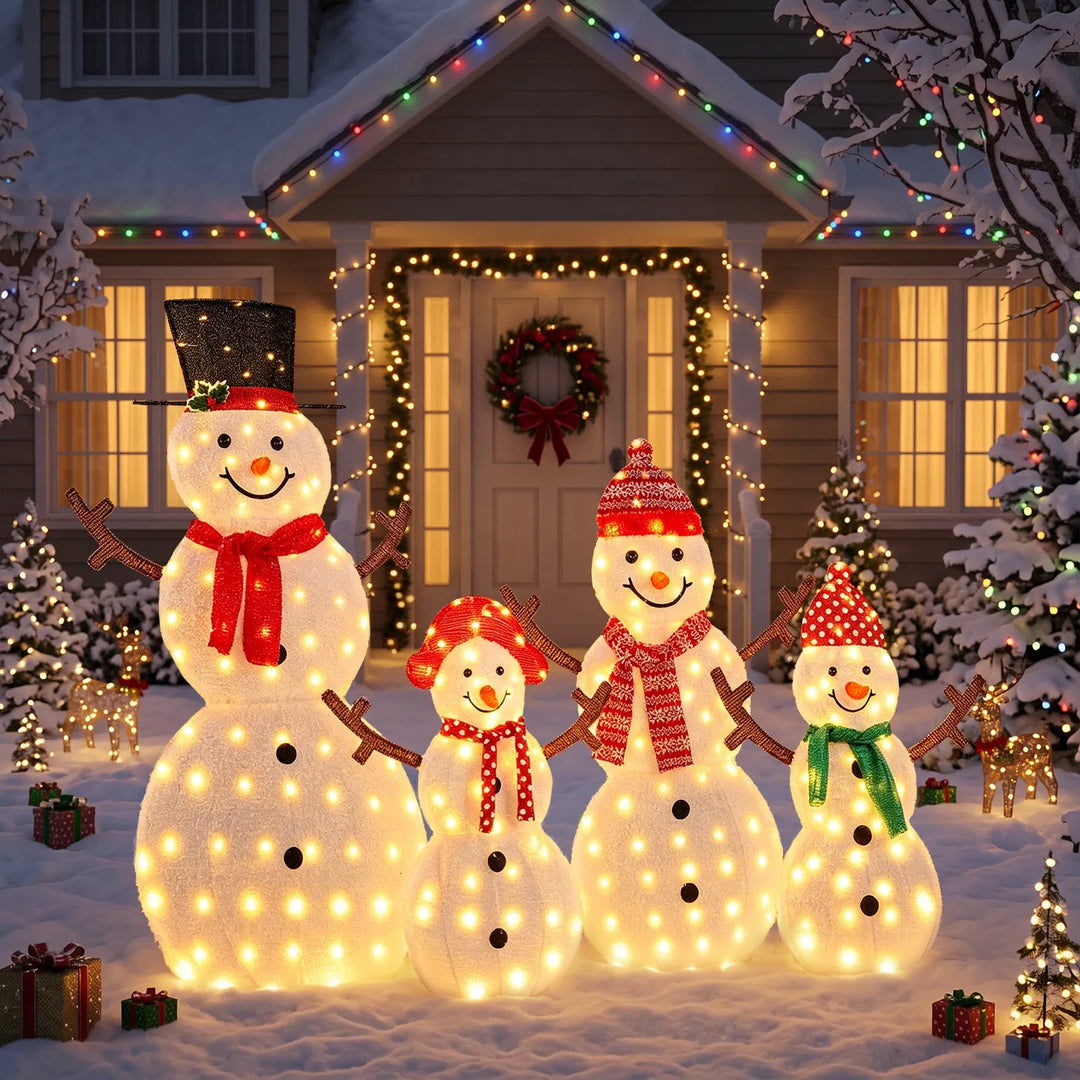 Lighted snowman family of four figures