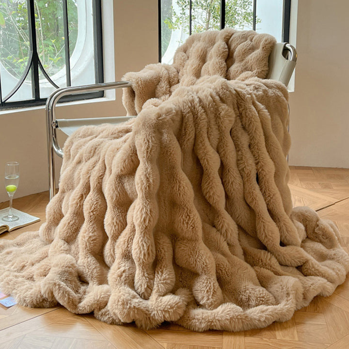 Plush bubble texture faux fur blanket