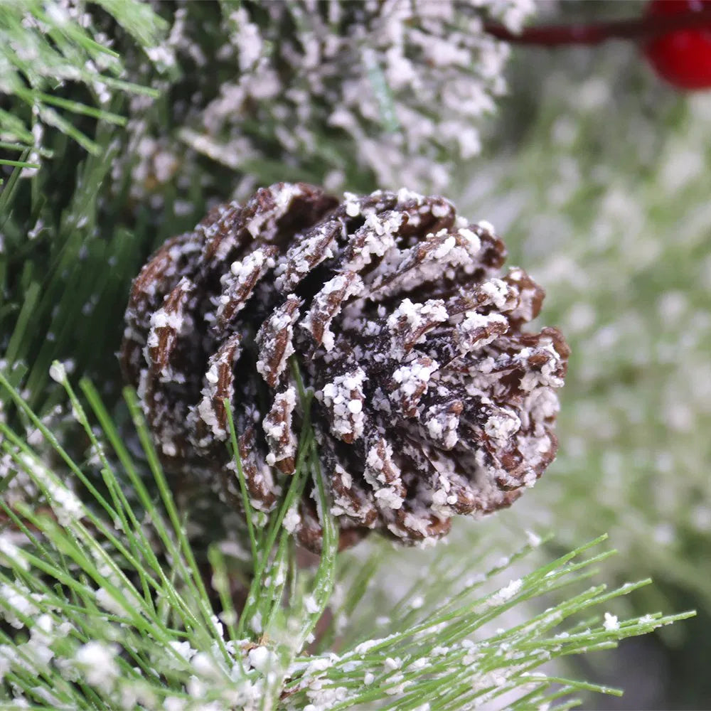 Lighted Christmas wreath with pine cones