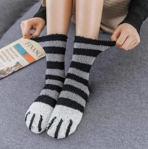 Fluffy cat paw socks with paw print toes