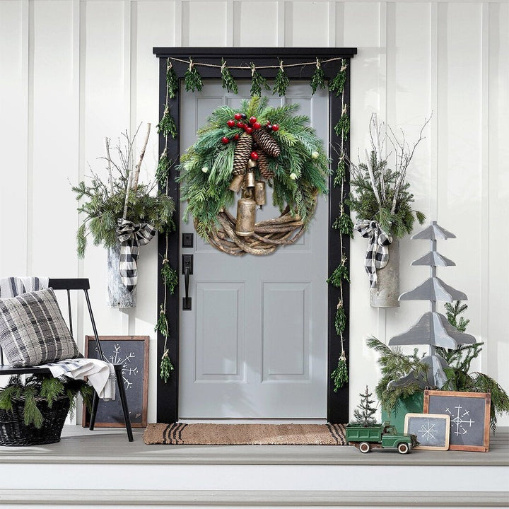 Colverro™ Handmade Farmhouse Christmas Wreath with Pinecones and Gold Bells