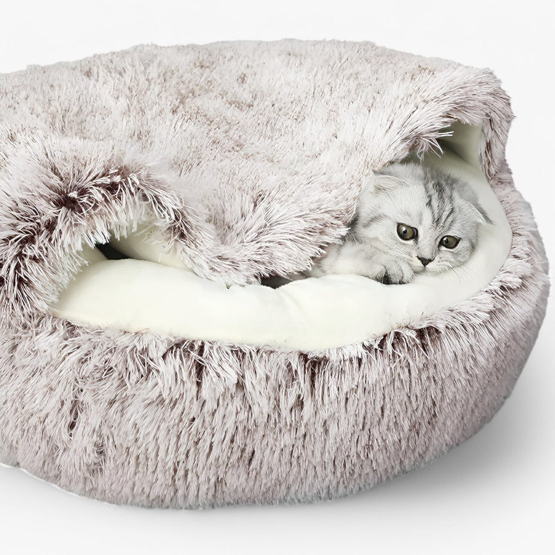 Colverro™ Round Faux Fur Pet Bed with Washable Cover and Non-Slip Bottom