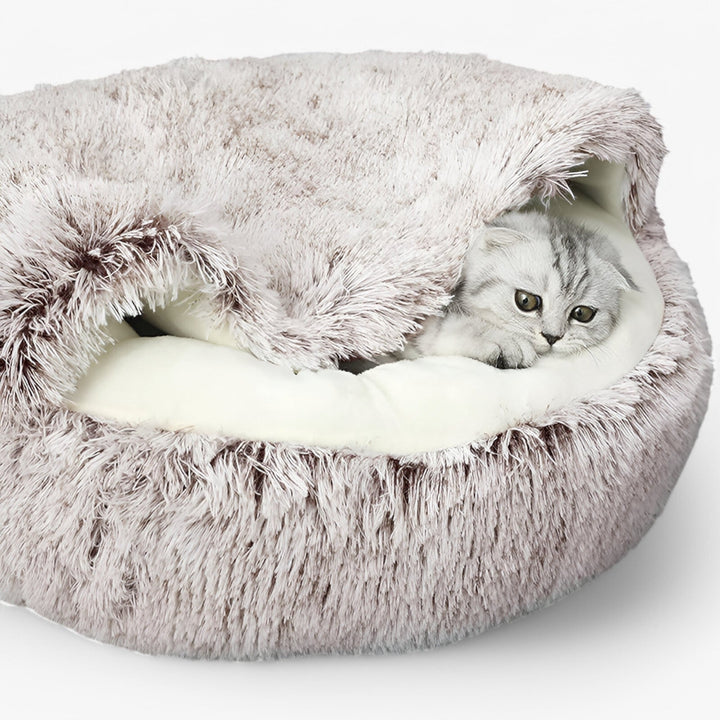 Colverro™ Round Faux Fur Pet Bed with Washable Cover and Non-Slip Bottom