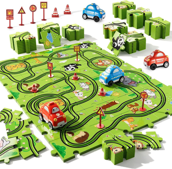 Colverro™ Animal Puzzle Race Track with 2 Battery Cars for Ages 2–6