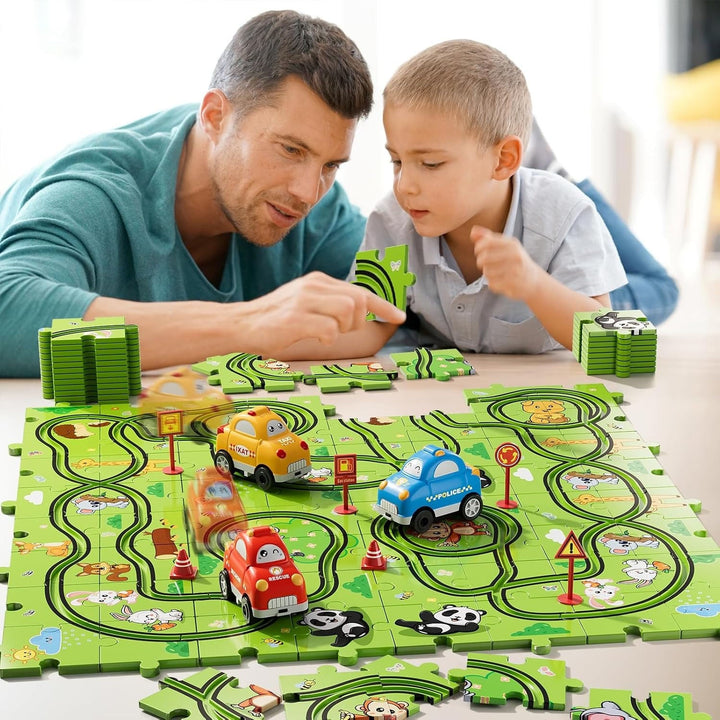 Colverro™ Animal Puzzle Race Track with 2 Battery Cars for Ages 2–6