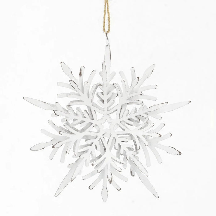 Colverro White Iron Snowflake Ornaments with Rope, Set of 6