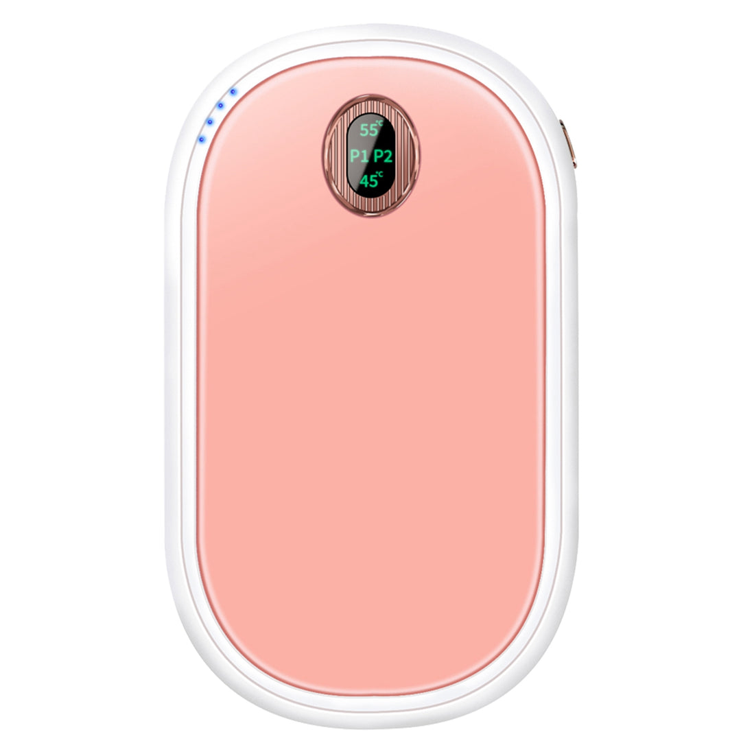 Pebble shaped hand warmer with display