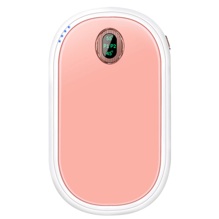 Pebble shaped hand warmer with display