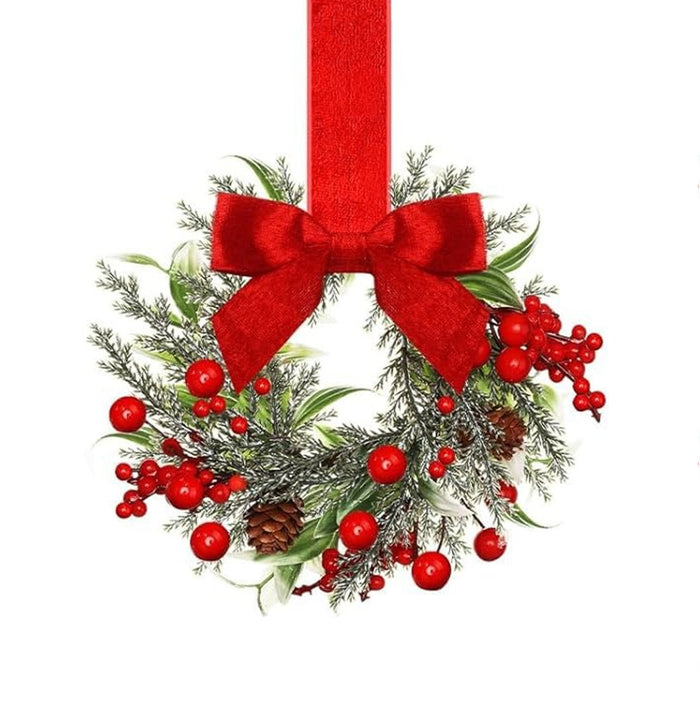 Colverro Small Christmas Wreath with Ribbon Bow, Handmade