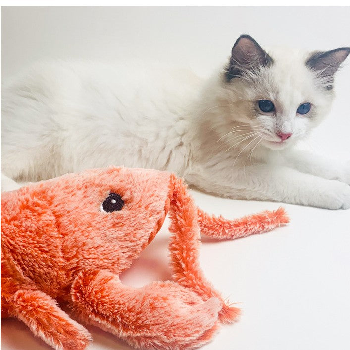 Orange plush flopping lobster cat toy
