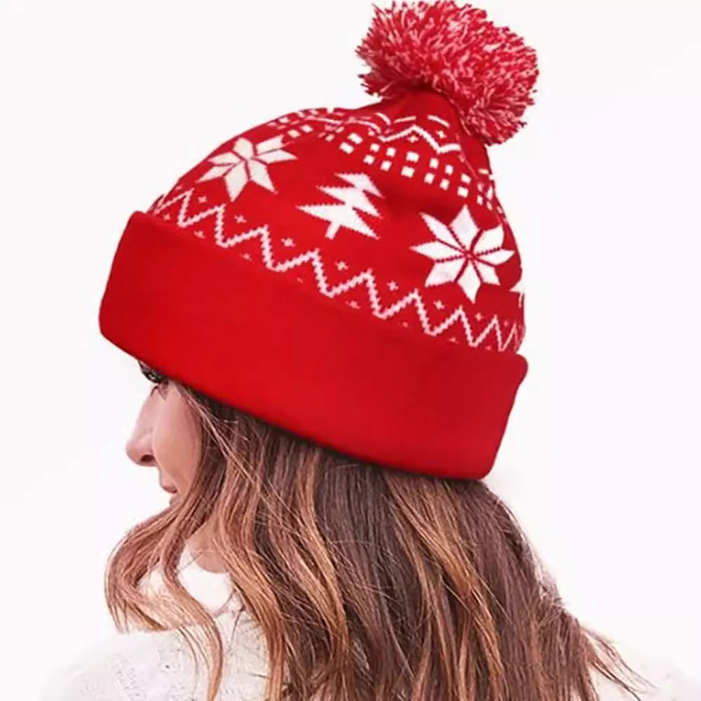Red Christmas knit beanie with pom pom