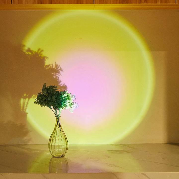 Stick-on push light glowing on a wall