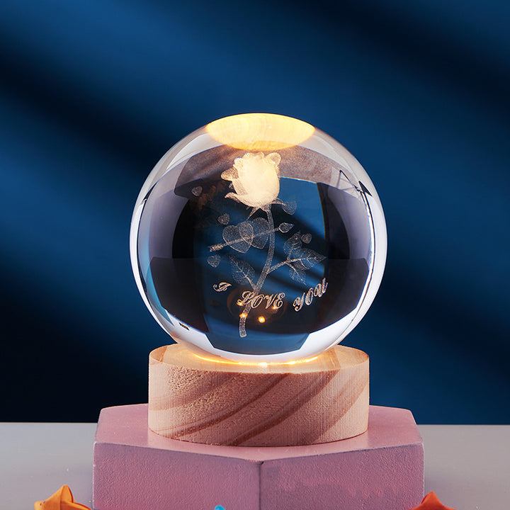 3D Crystal Ball Night Light, Solar System and More, 6 or 8 cm