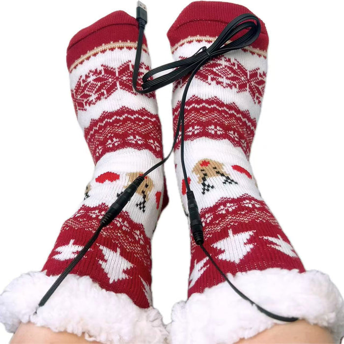 Colverro USB Heated Christmas Socks with Cozy Sherpa Lining