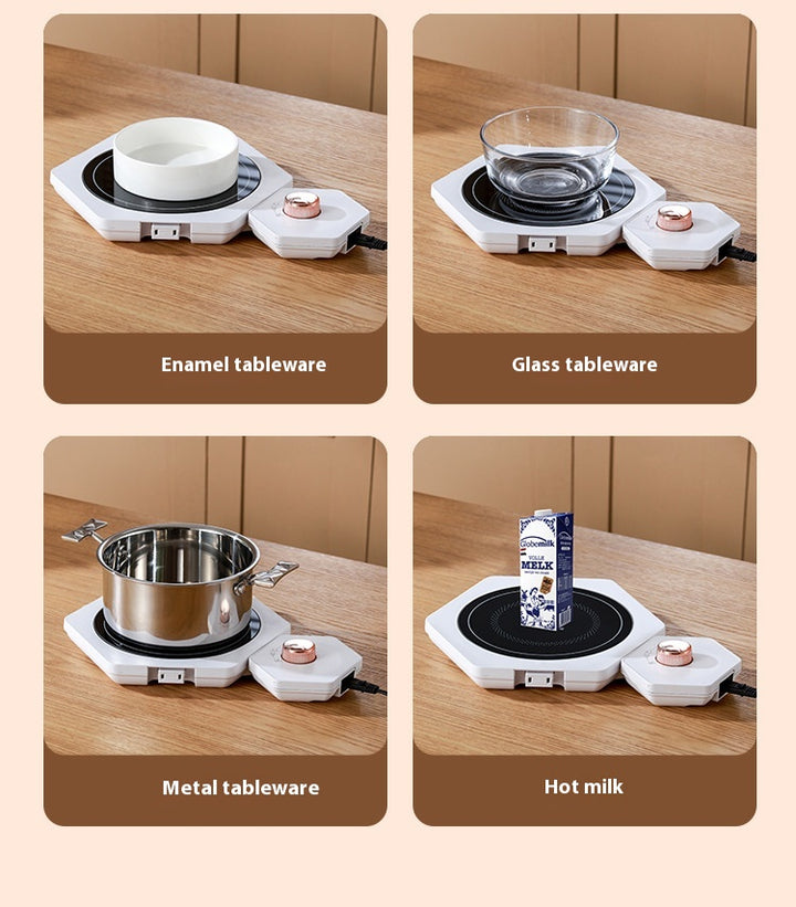 White hexagonal food warming plates joined in a cluster