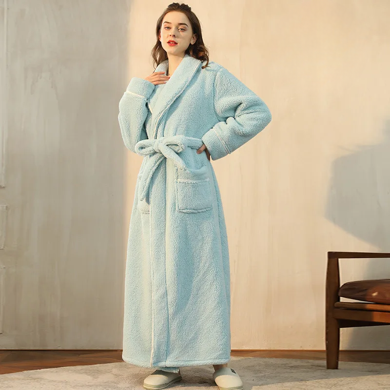 Colverro™ Flannel Fleece Bathrobe with Turn-Down Collar and Tie Belt