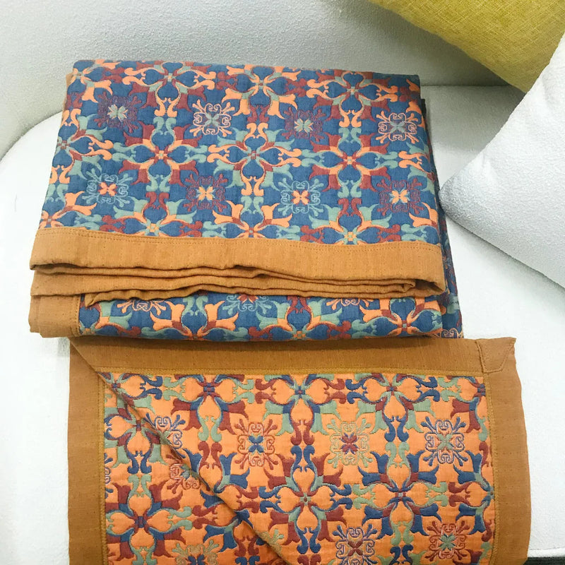 Colverro™ Six-Layer Cotton Blanket with Orange and Blue Pattern