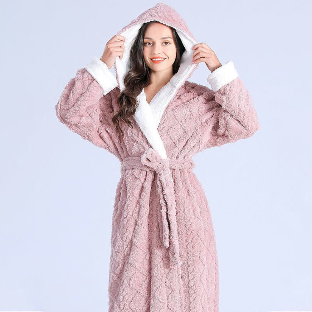 Colverro™ Long Plush Hooded Robe with Two Large Front Pockets