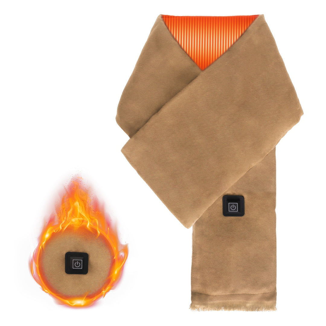 Camel heated wrap scarf around neck