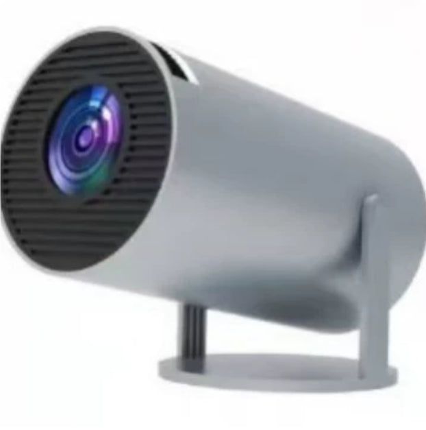 White portable mini projector on tilting stand