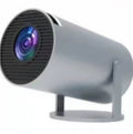 White portable mini projector on tilting stand