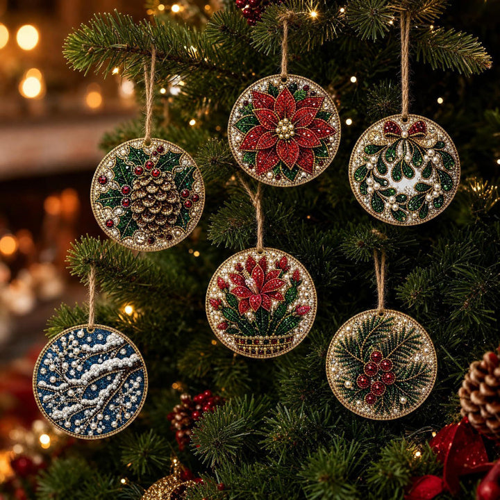 Wooden diamond painting Christmas ornaments set