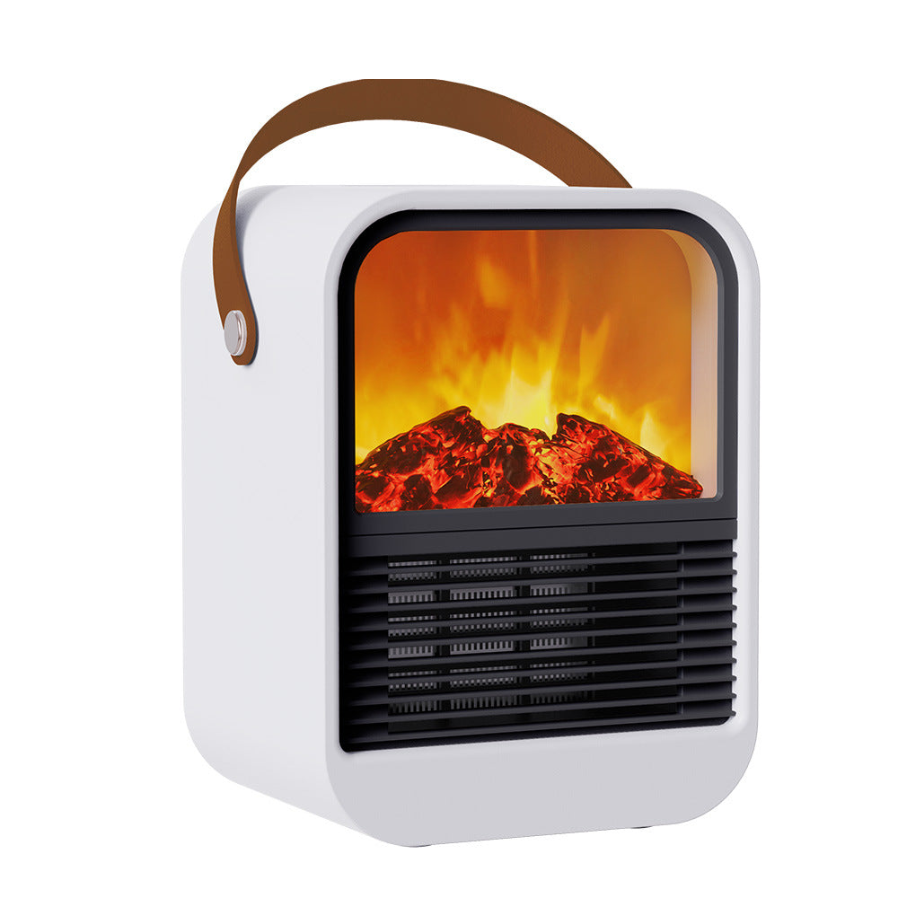 White portable fireplace heater with flame effect