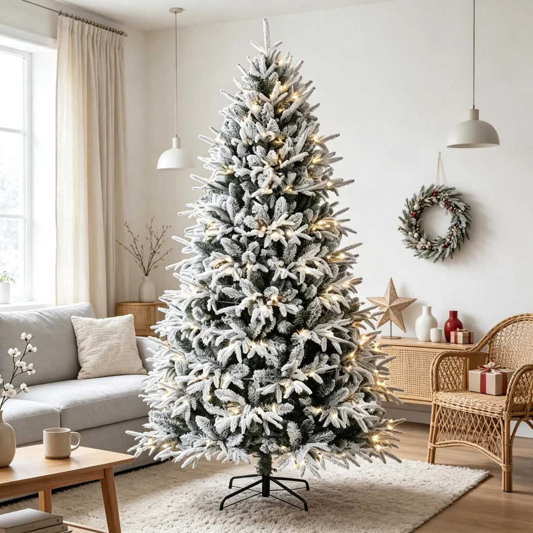 Full snow flocked pre-lit Christmas tree