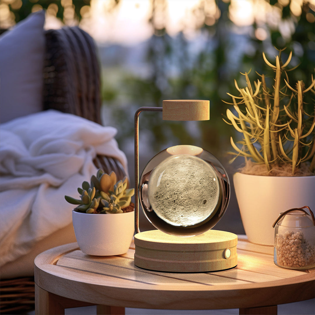 Crystal ball lamp with engraved galaxy