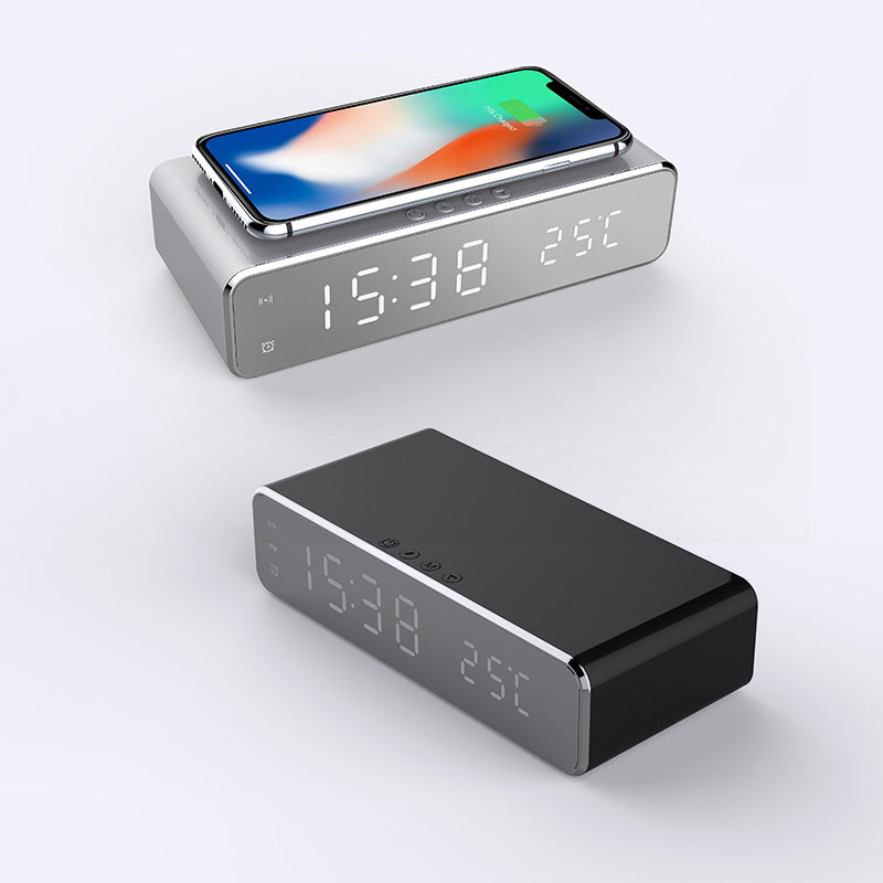 Mirror LED alarm clock with wireless charger
