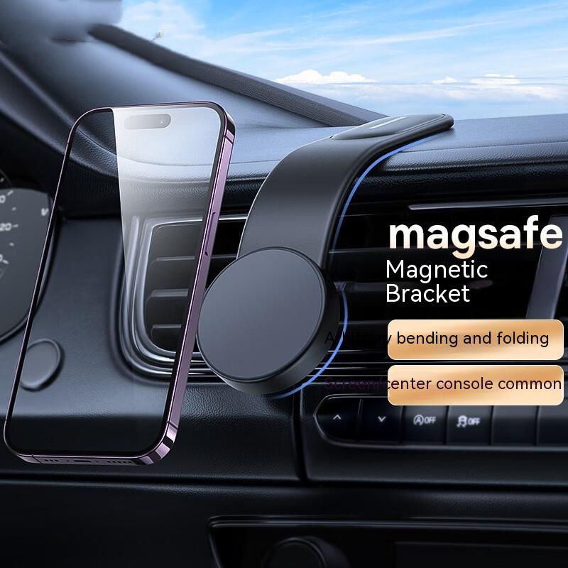 Phone on a magnetic bendable car charging mount