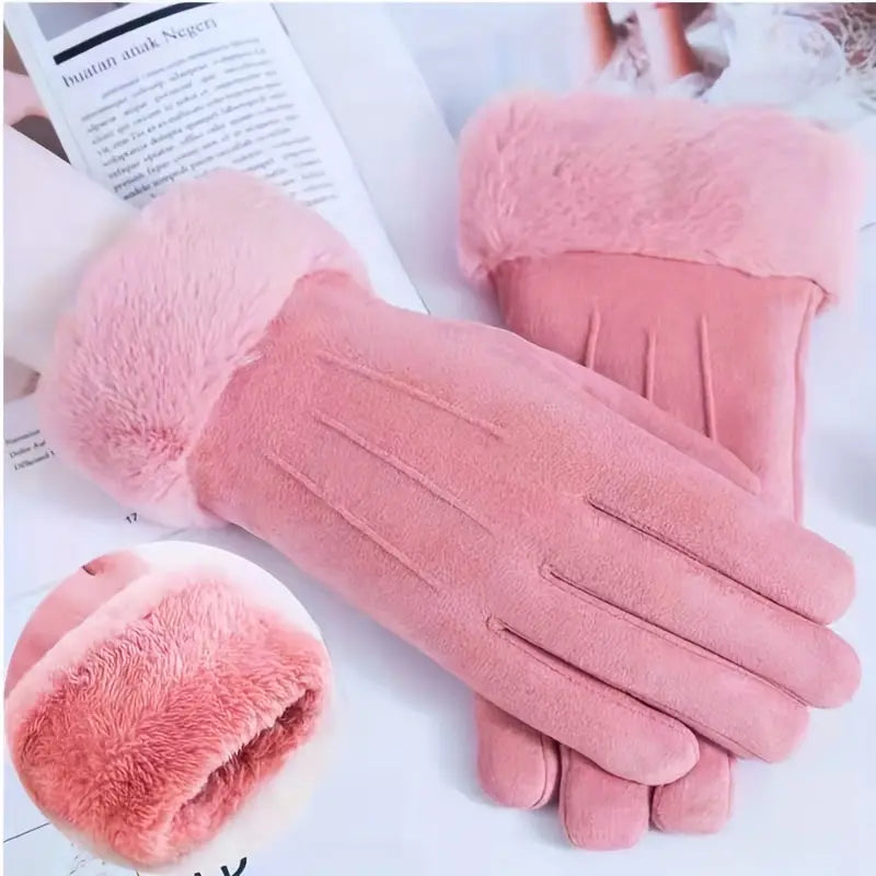 Colverro™ Velvet-Lined Suede Winter Gloves with Plush Cuff