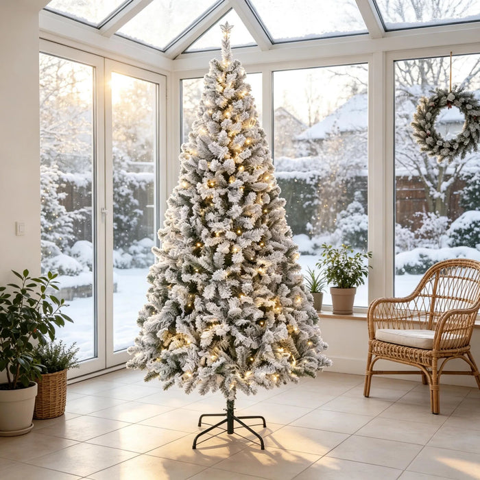 Colverro 6 ft Flocked Fraser Fir Christmas Tree with 220 Lights
